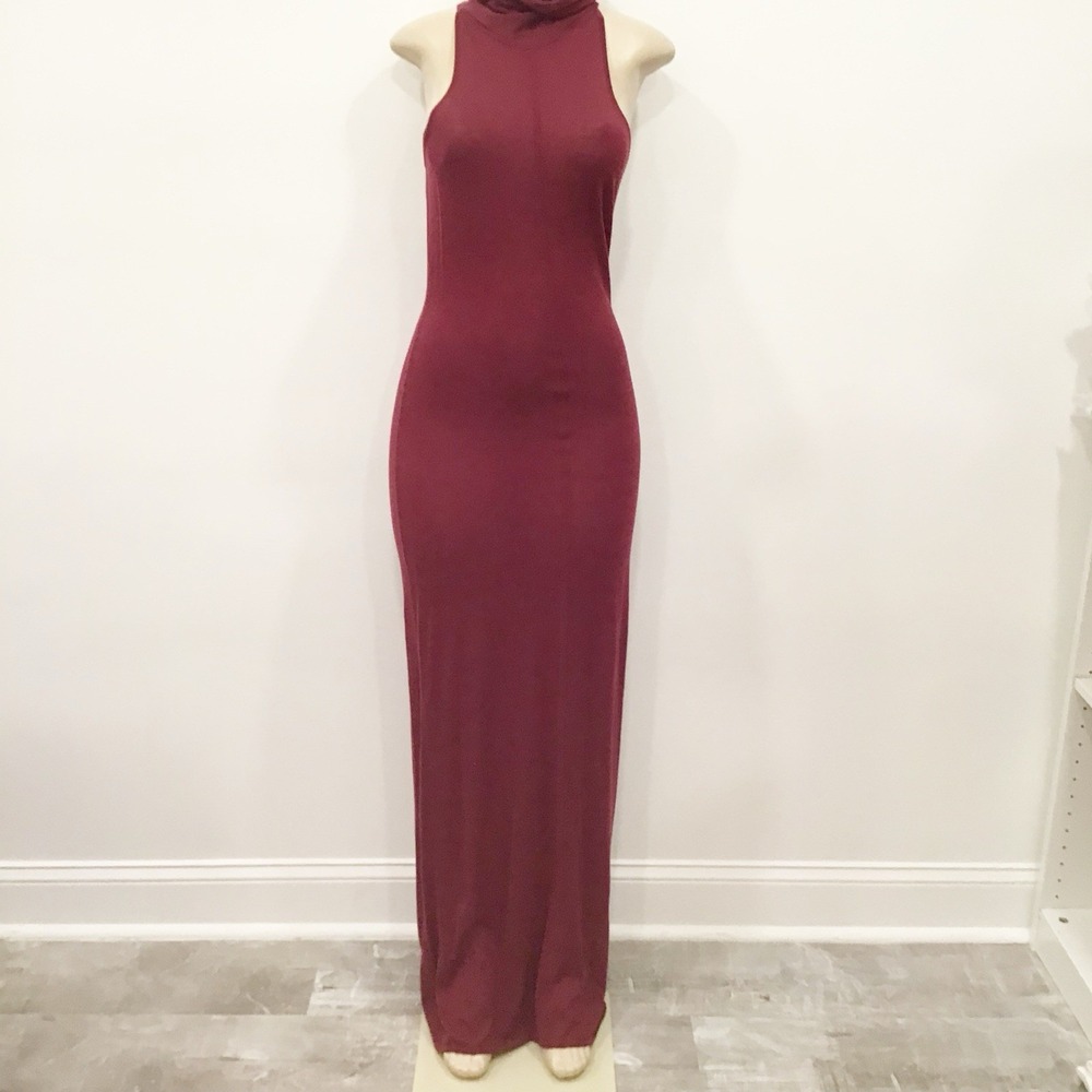 Nbd‎ Gemma Maxi Dress Turtle Neck Lightweight SZ Medium New Maroon Sheer Sexy